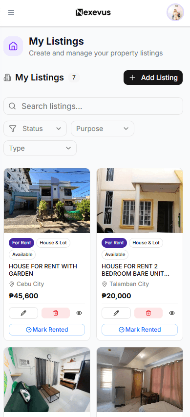 Listings dashboard