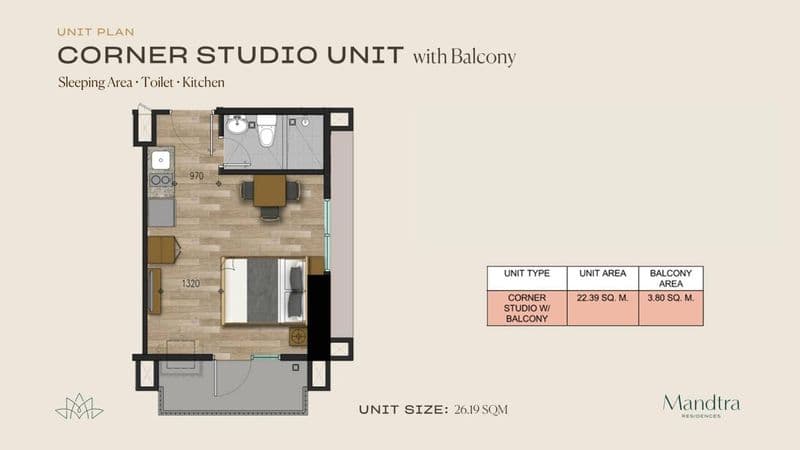 Studio with Balcony (26 sqm)